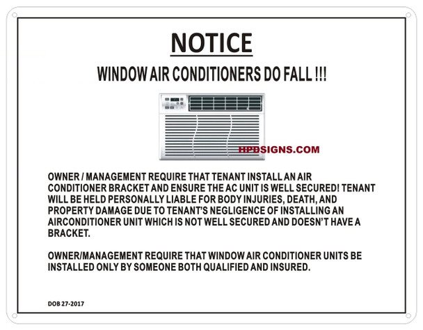 NOTICE WINDOW AIR CONDITIONERS DO FALL