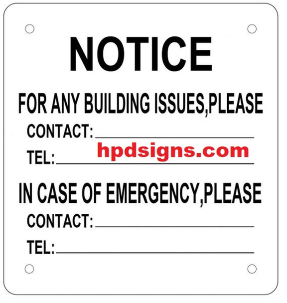 BUILDING EMERGENCY CONTACT SIGN - (ALUMINUM