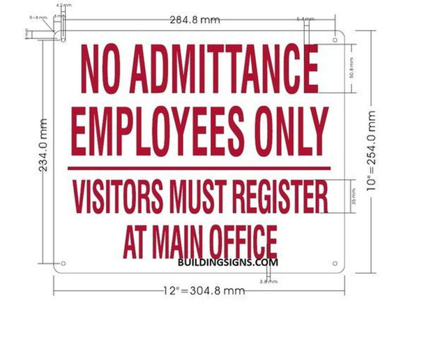 SIGNS NO ADMITTANCE EMPLOYEES ONLY VISITORS MUST