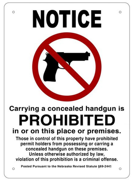 NO CONCEALED CARRY SIGN - WHITE