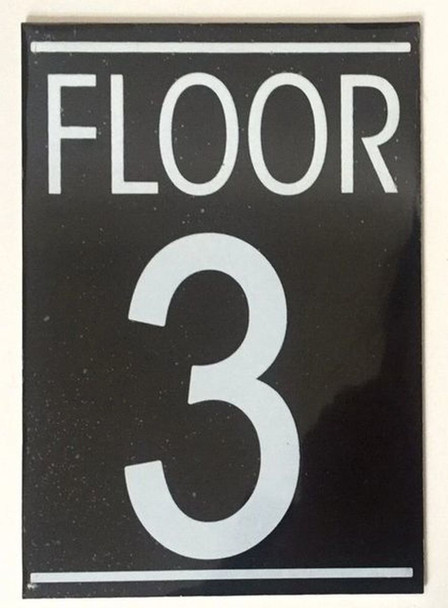 FLOOR NUMBER THREE (3) SIGN - BLACK