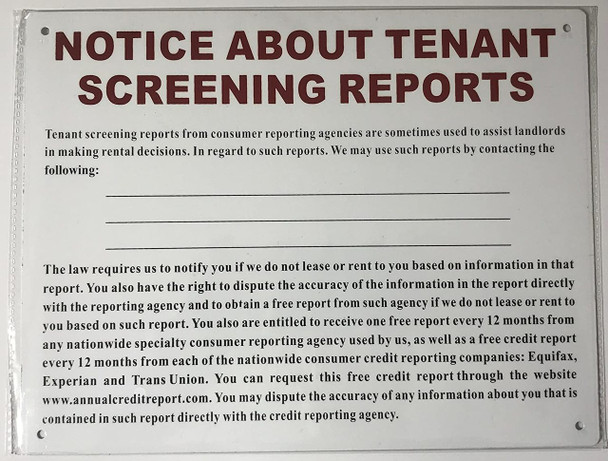 SIGNS NOTICE ABOUT TENANT SCREENING