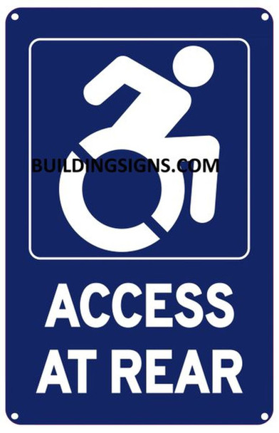 SIGNS ADA Access at Rear Sign (Blue,Aluminium,