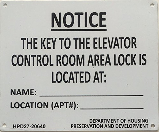 SIGNS KEY TO ELEVATOR MACHINE ROOM sign