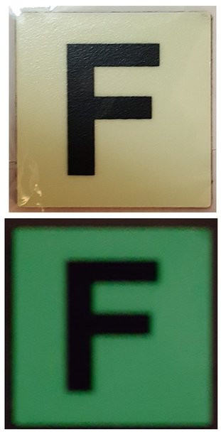 PHOTOLUMINESCENT DOOR IDENTIFICATION NUMBER F SIGN HEAVY DUTY / GLOW IN THE DARK