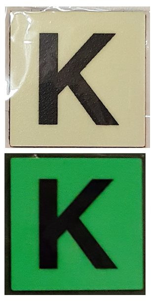 PHOTOLUMINESCENT DOOR IDENTIFICATION NUMBER K SIGN HEAVY DUTY / GLOW IN THE DARK