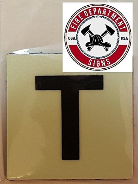 PHOTOLUMINESCENT DOOR IDENTIFICATION NUMBER T SIGN HEAVY DUTY / GLOW IN THE DARK