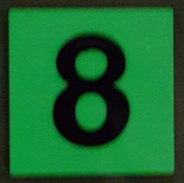 PHOTOLUMINESCENT DOOR IDENTIFICATION LETTER 8 (EIGHT) SIGN HEAVY DUTY / GLOW IN THE DARK