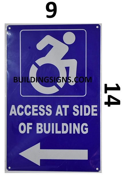 Access at Side of Building Left Arrow Sign (Aluminium Reflective,Rust Free, Blue 9X14)-The Pour Tous Blue LINE