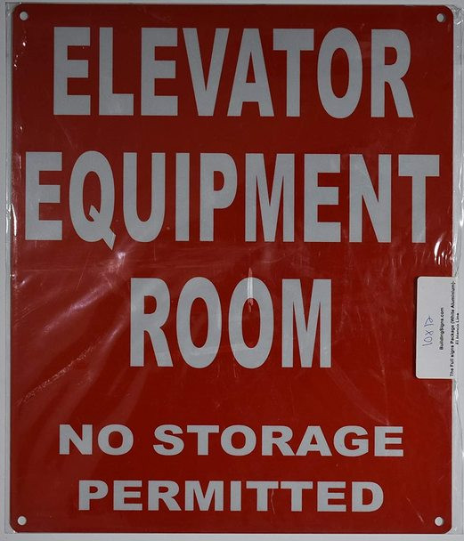 Elevator Equipment Room Sign (Red, Reflective,
