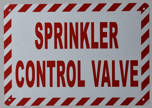 Sprinkler Control Valve Sign (White, Reflective !!, Aluminium, Size 7X10)