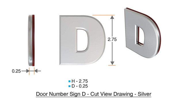 Apartment Number 7D Sign/Mailbox Number Sign, Door Number Sign. (Silver,3D, Size 2.75 x 1.75, Comes with Double Sided Tape)- The Maple line