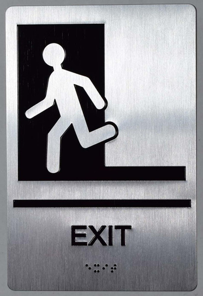 SIGNS EXIT Sign -Tactile Signs (Aluminium,Silver,Size 6x9)-The