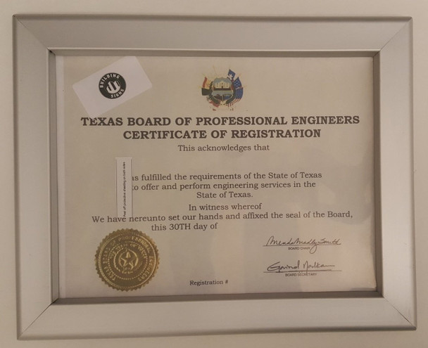 SIGNS certificate frame state of TEXAS 8.5