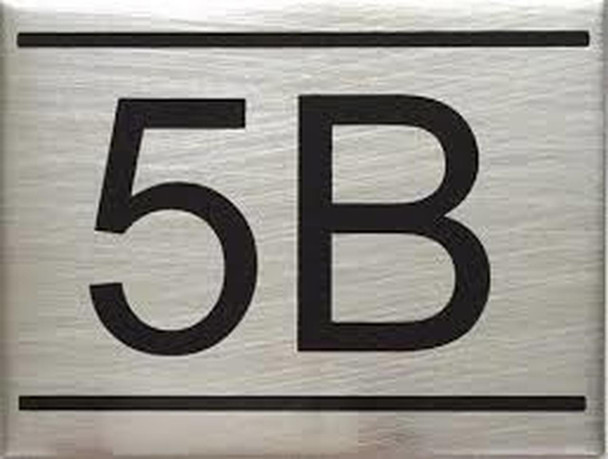 APARTMENT NUMBER SIGN -5B -BRUSHED ALUMINUM