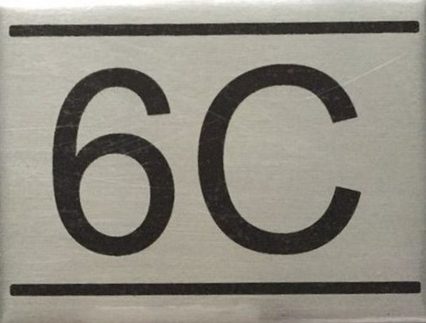 APARTMENT NUMBER SIGN -6C -BRUSHED ALUMINUM