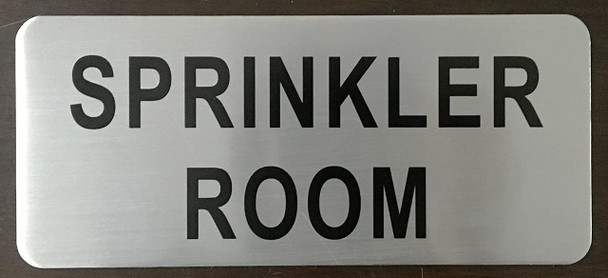 SPRINKLER ROOM SIGN (BRUSH ALUMINIUM, 3.5X8)-The