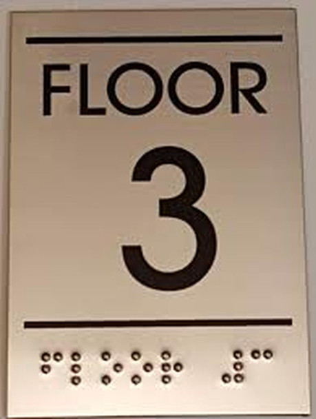 Floor number Three (3) Sign - BRAILLE-STAINLESS STEEL