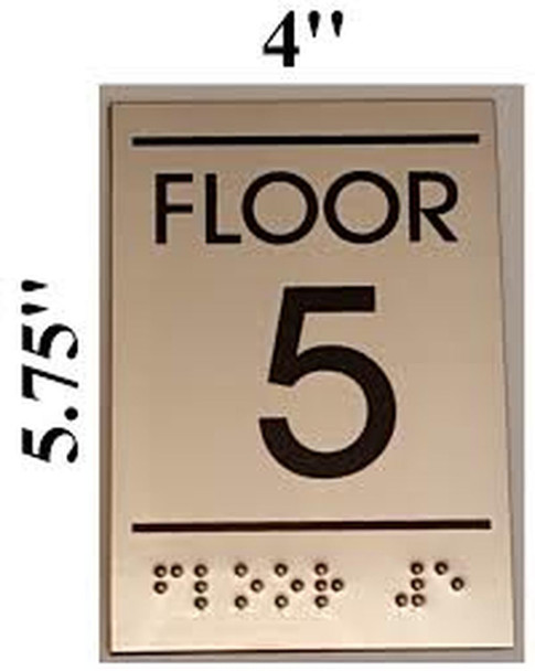 Floor number Sign FIVE (5)- BRAILLE-STAINLESS STEEL