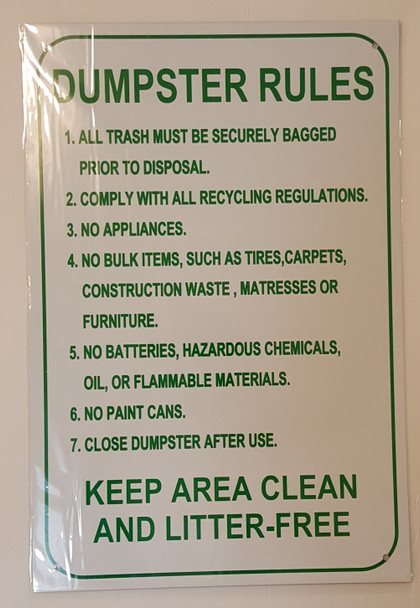 SIGNS Dumpster Rules SIGN (