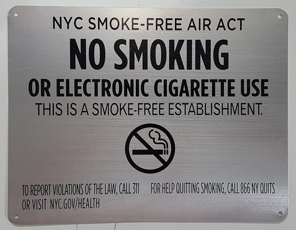 NYC Smoke free Act Sign "No