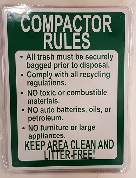 COMPACTOR RULES SIGN ( Aluminium 12X16