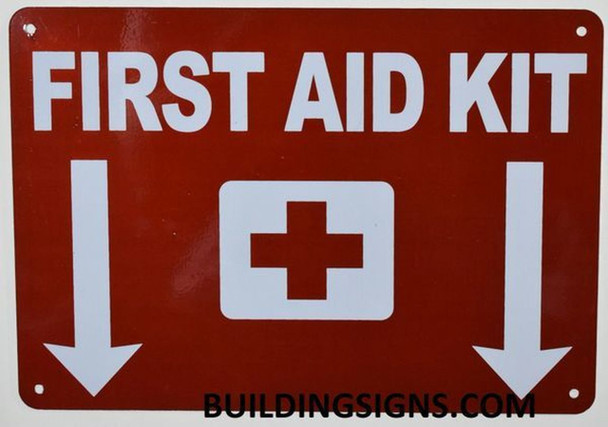 First Aid Kit Sign with Down Arrow