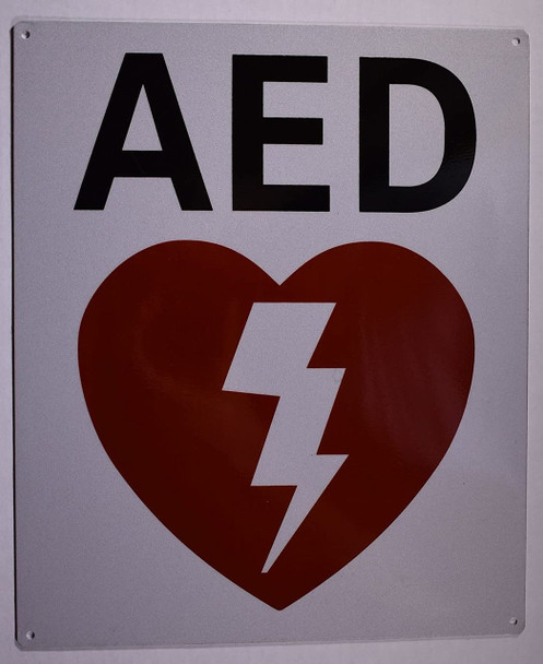 Automated External Defibrillator Sign (Reflective,White, Aluminium