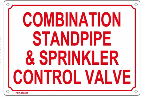 Combination Standpipe and Sprinkler Sign (White,