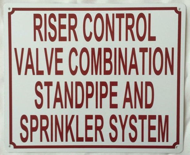 Riser Control Valve Combination Standpipe and Sprinkler System SignWhite