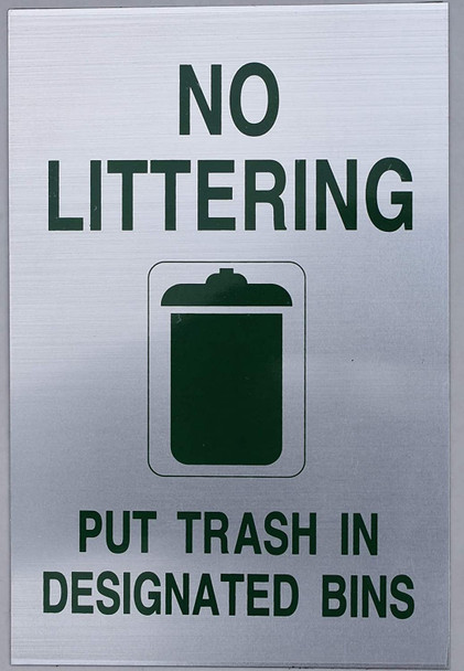 SIGNS NO LITTERING Sign (Aluminium,