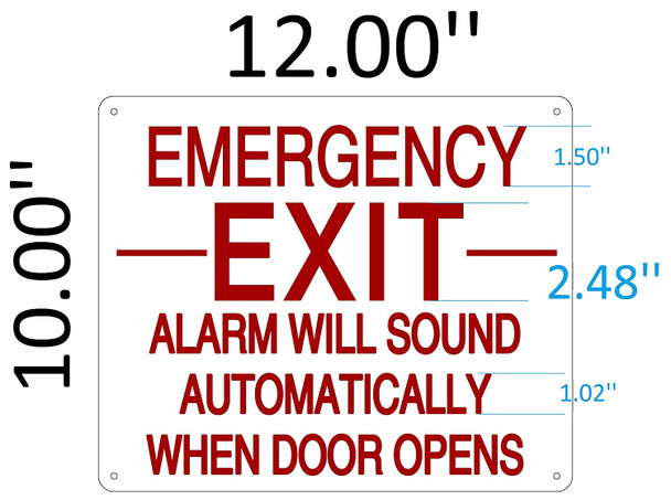 SIGNS EMERGENCY EXIT ALARM WILL SOUND AUTOMATICALLY