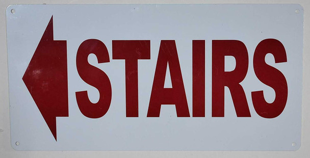 SIGNS Stairs (Arrow Left) Sign (White Background,Aluminium,