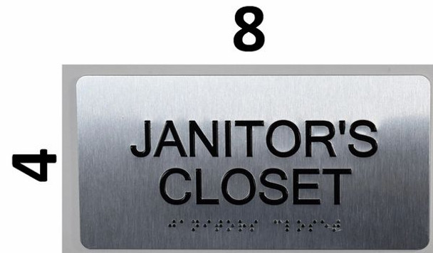 Janitors Closet Sign Silver-Tactile Touch Braille Sign