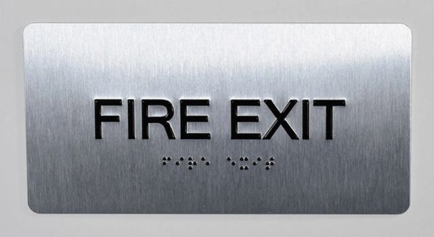 SIGNS FIRE EXIT Sign Silver-Tactile Touch Braille