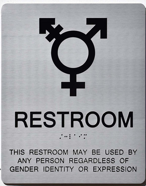 RESTROOM THIS RESTROOM MAY BE USED BY ANY PERSON REGARDLESS OF GENDER IDENTITY OR EXPRESSION RESTROOM SIGN