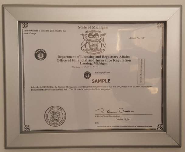 Business license frame MI