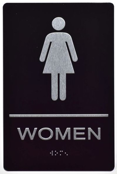 SIGNS WOMEN Restroom Sign Tactile Signs (BLACK,