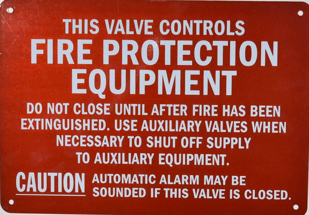 FIRE PROTECTION EQUIPMENT SUPPLY CONTROL VALVE SIGN