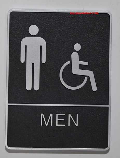 MEN ACCESSIBLE Restroom Sign- BLACK- BRAILLE (PLASTIC ADA SIGNS 9X6)- The Leather Sheffield ADA line