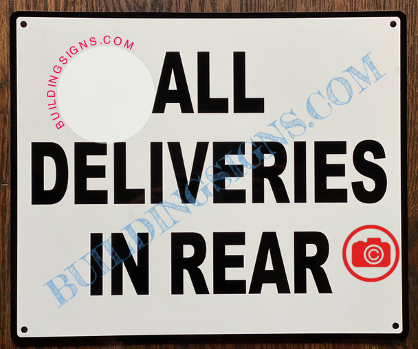 ALL DELIVERIES IN REAR SIGN