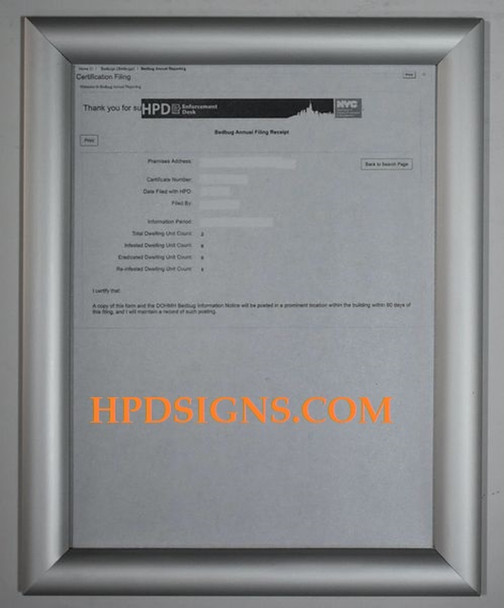 BEDBUG ANNUAL FILING RECEIPT FRAME (STANDARD