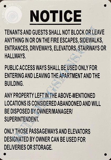 NO STOARGE in Hallway Sign