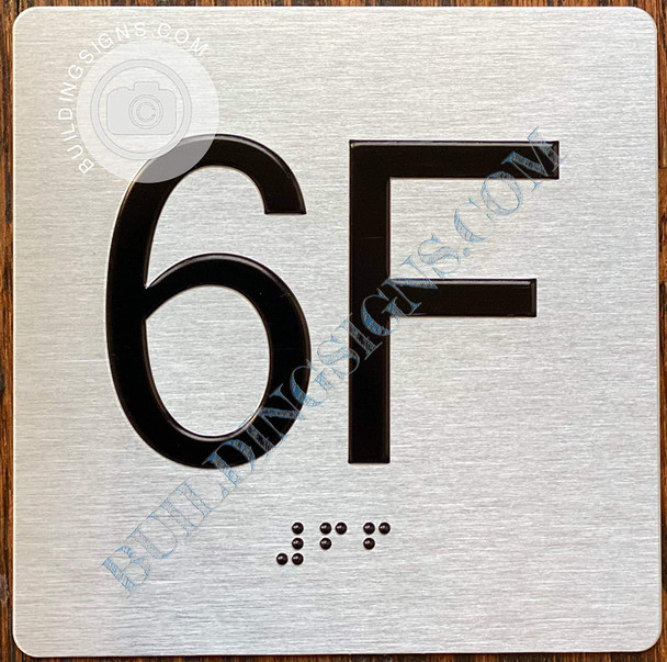 Apartment Number 6F Sign with Braille and Raised Number