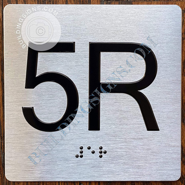 Sign Apartment Number 5R  with Braille and Raised Number