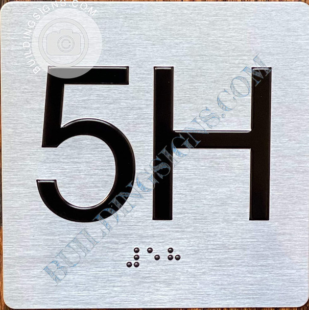 Sign Apartment Number 5H  with Braille and Raised Number