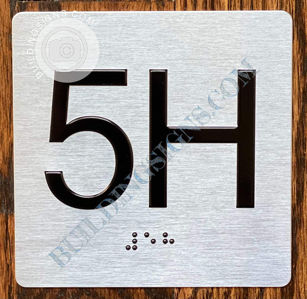 Apartment Number 5H  with Braille and Raised Number
