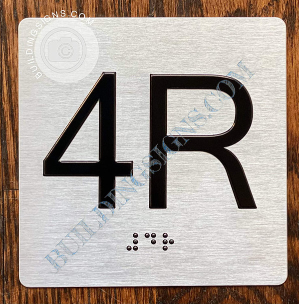 Apartment Number 4R Sign with Braille and Raised Number