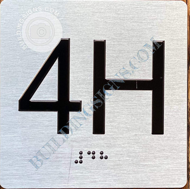 Sign Apartment Number 4H  with Braille and Raised Number