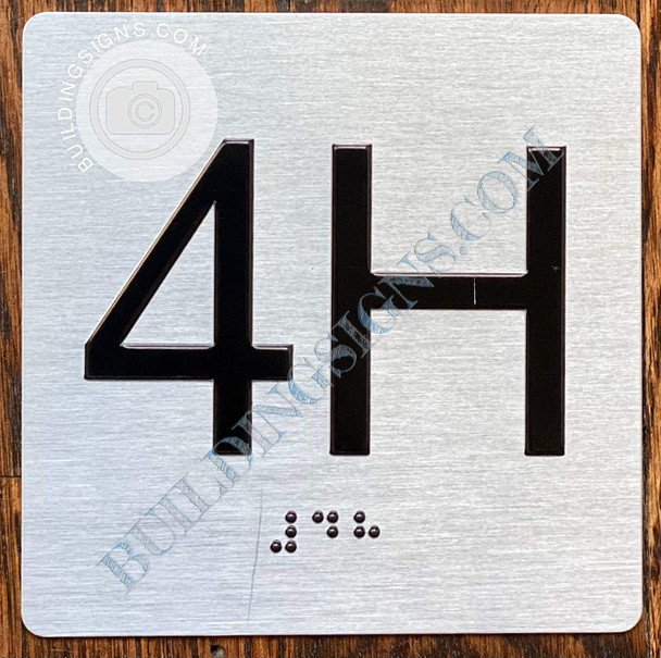 Apartment Number 4H  with Braille and Raised Number